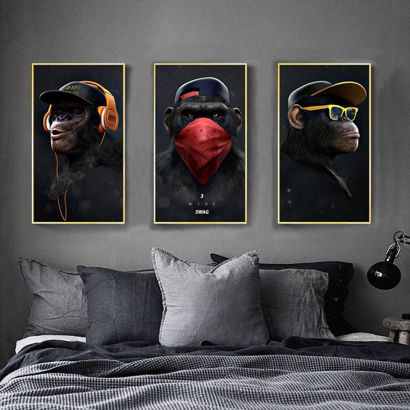 Three gorilla monkeys drawing