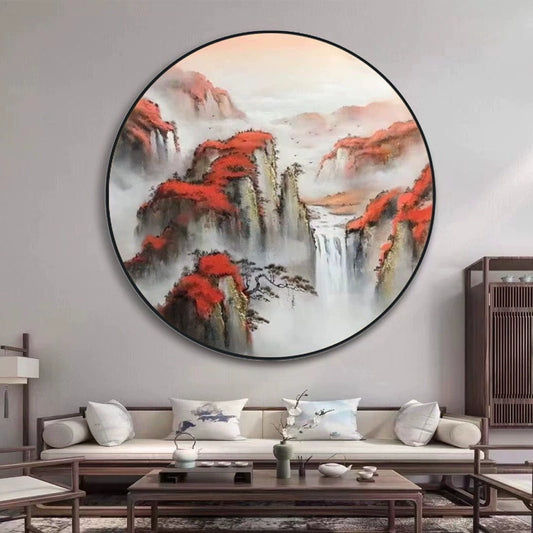 Pure hand-painted circular landscape oil painting new Chinese style wall murals