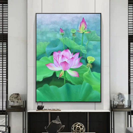 Pure hand-painted oil painting new Chinese style lotus decorative painting