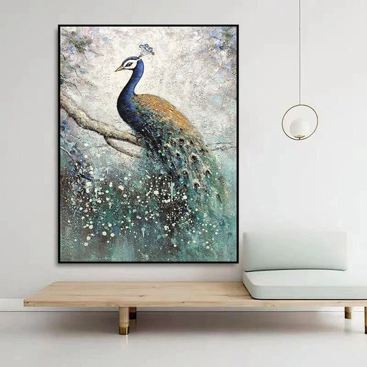 Pure hand-painted peacock oil painting modern light luxury entrance