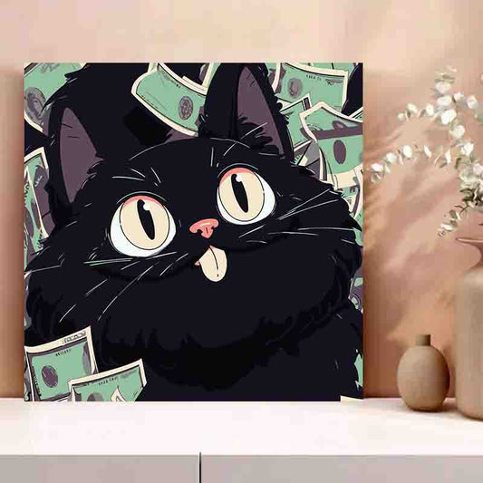 Children's hand-painted black titanium cat painting