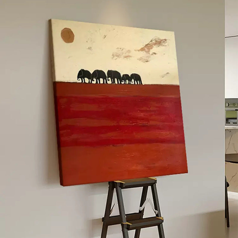 Sunset elephant texture painting