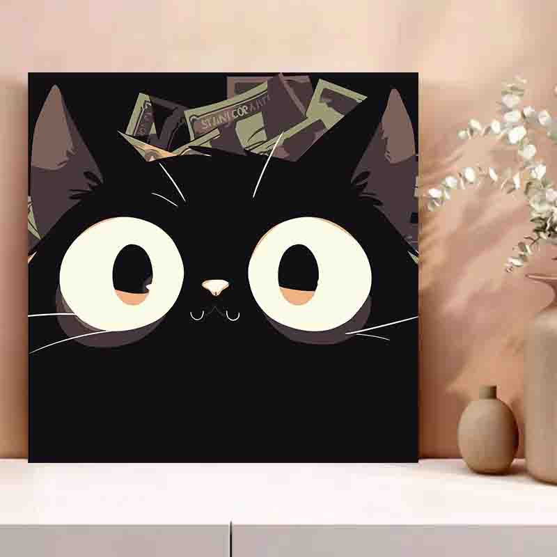 Children's hand-painted black titanium cat painting