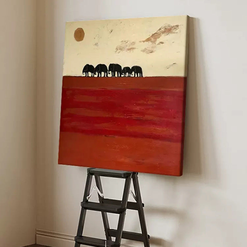 Sunset elephant texture painting