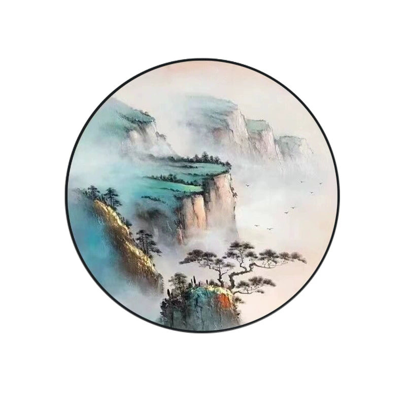 Pure hand-painted circular landscape oil painting new Chinese style decorative painting