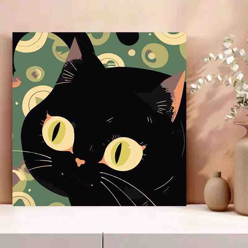 Children's hand-painted black titanium cat painting