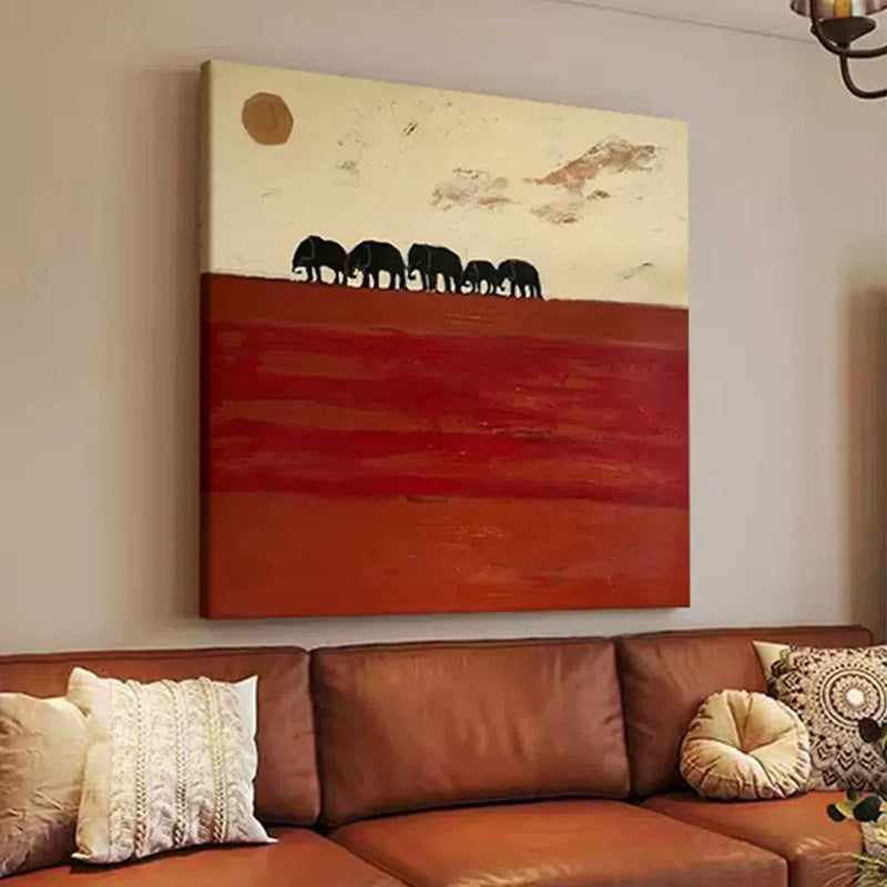 Sunset elephant texture painting