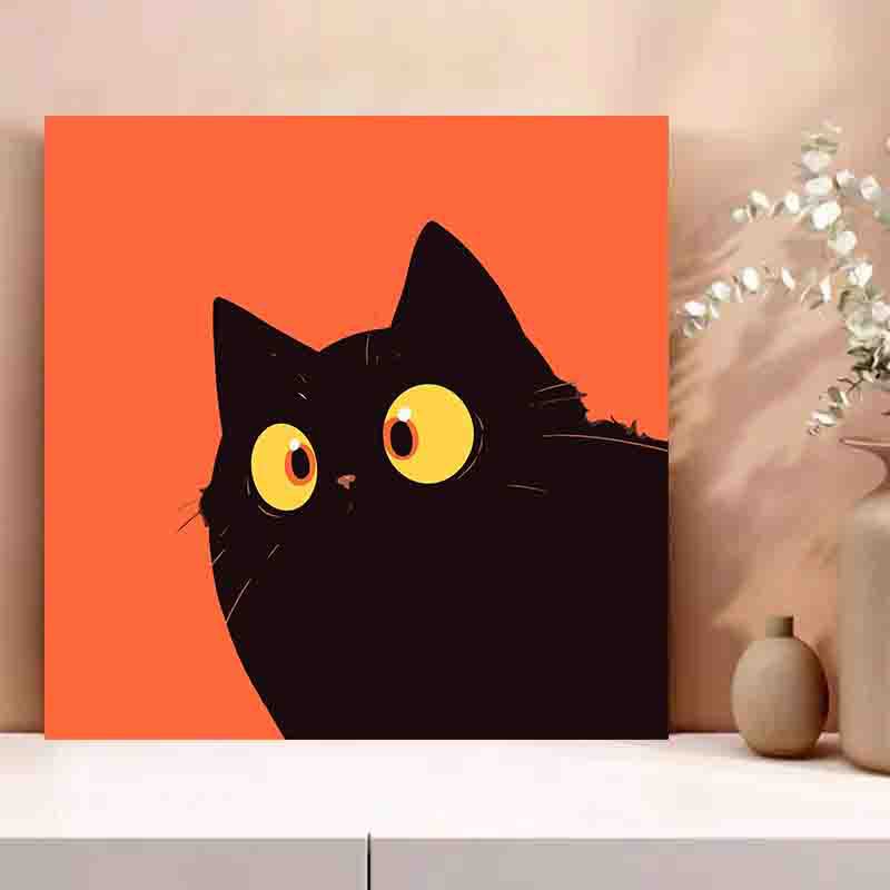 Children's hand-painted black titanium cat painting